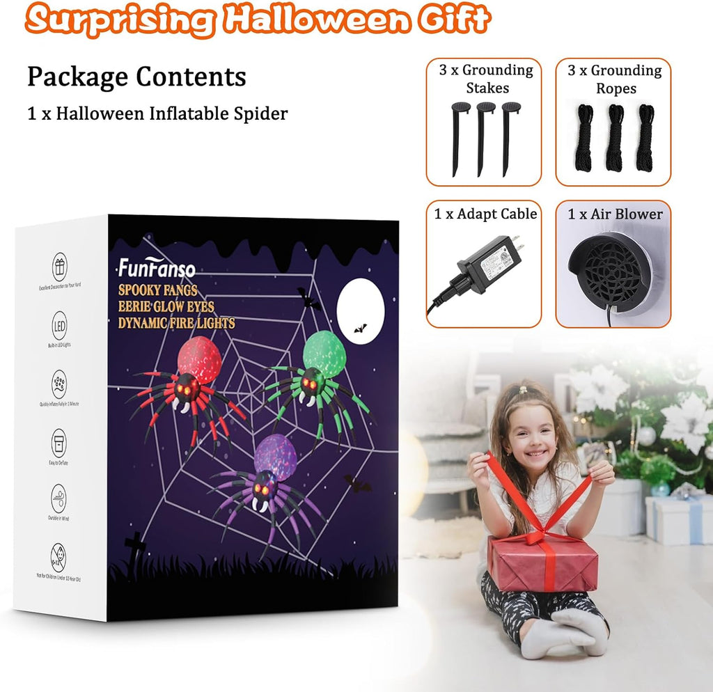 FunFanso CQUS-48 6-Foot Halloween Spider Inflatable – 6FT Spider, Colorful – 6FT Spider / Colorful – product detail