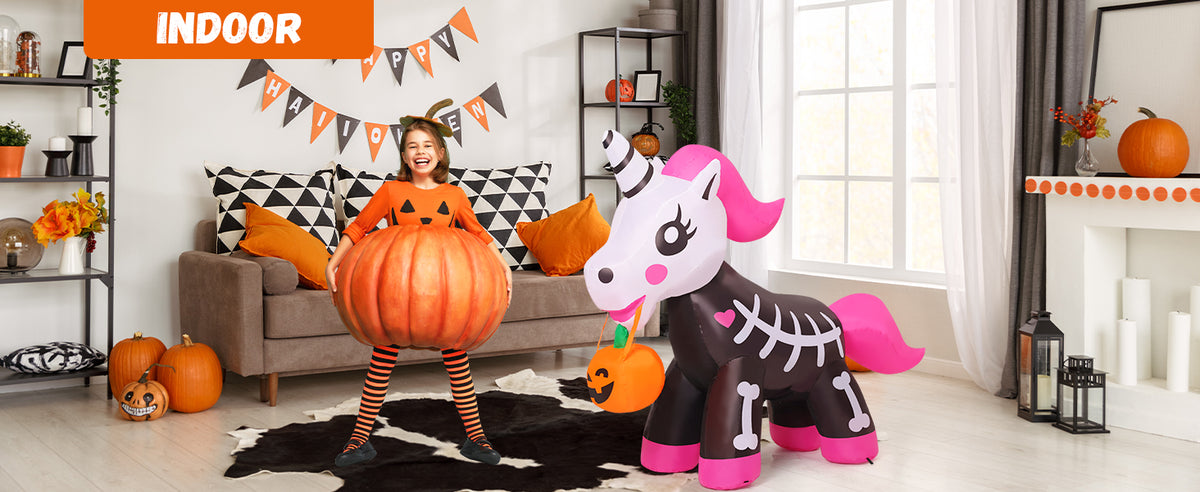 COMIN 69286 5-Foot Halloween Skeleton Unicorn Inflatable – Pink – product detail