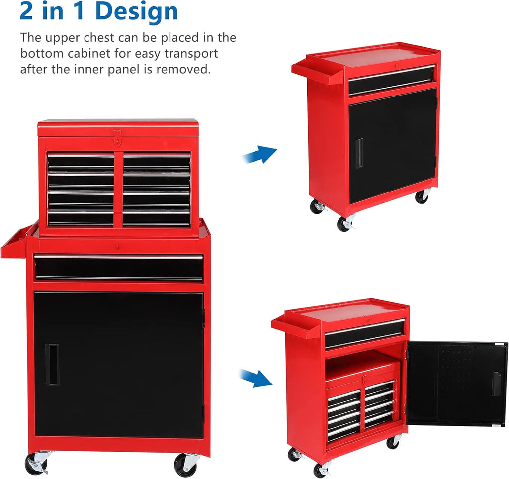 TUFFIOM TF-rtcG47000385 5-Drawer Rolling Tool Chest with Detachable Top – 5-Drawer, Black&red – Black&red / 5-Drawer – product detail
