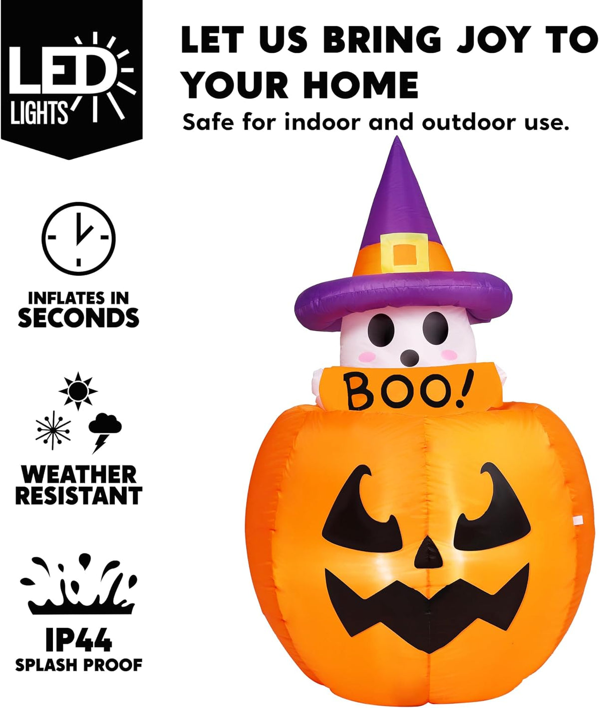Joiedomi 32500 5-Foot Halloween Animated Ghost & Pumpkin Inflatable – Purple and White Ghost With Pumpkin – product detail