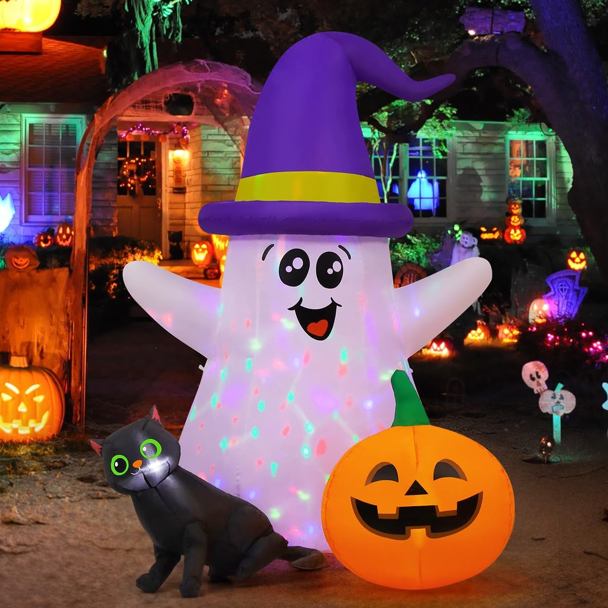 GOOSH 5-Foot Halloween Ghost & Pumpkin Inflatable – White or Colorful