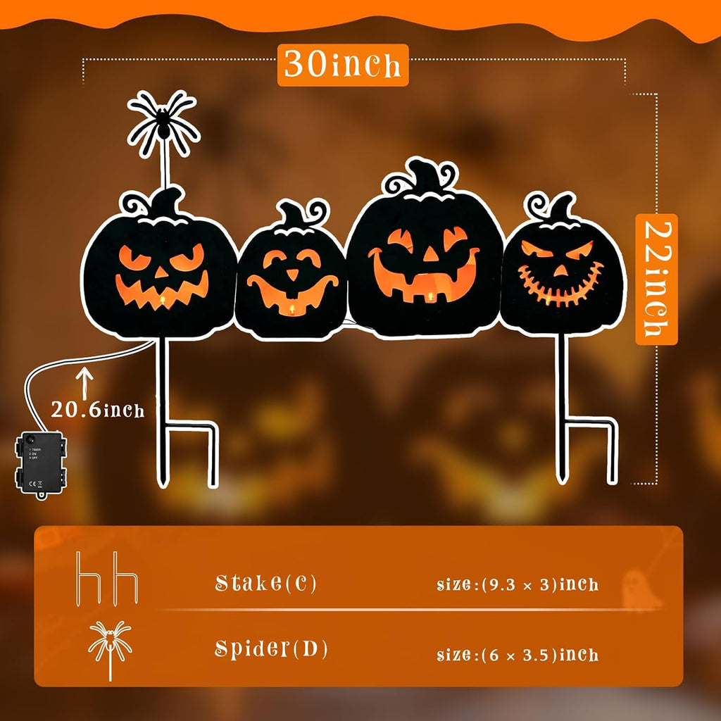EAMBRITE 806051 4-Pack Lighted Metal Pumpkin Yard Stakes – black – product detail