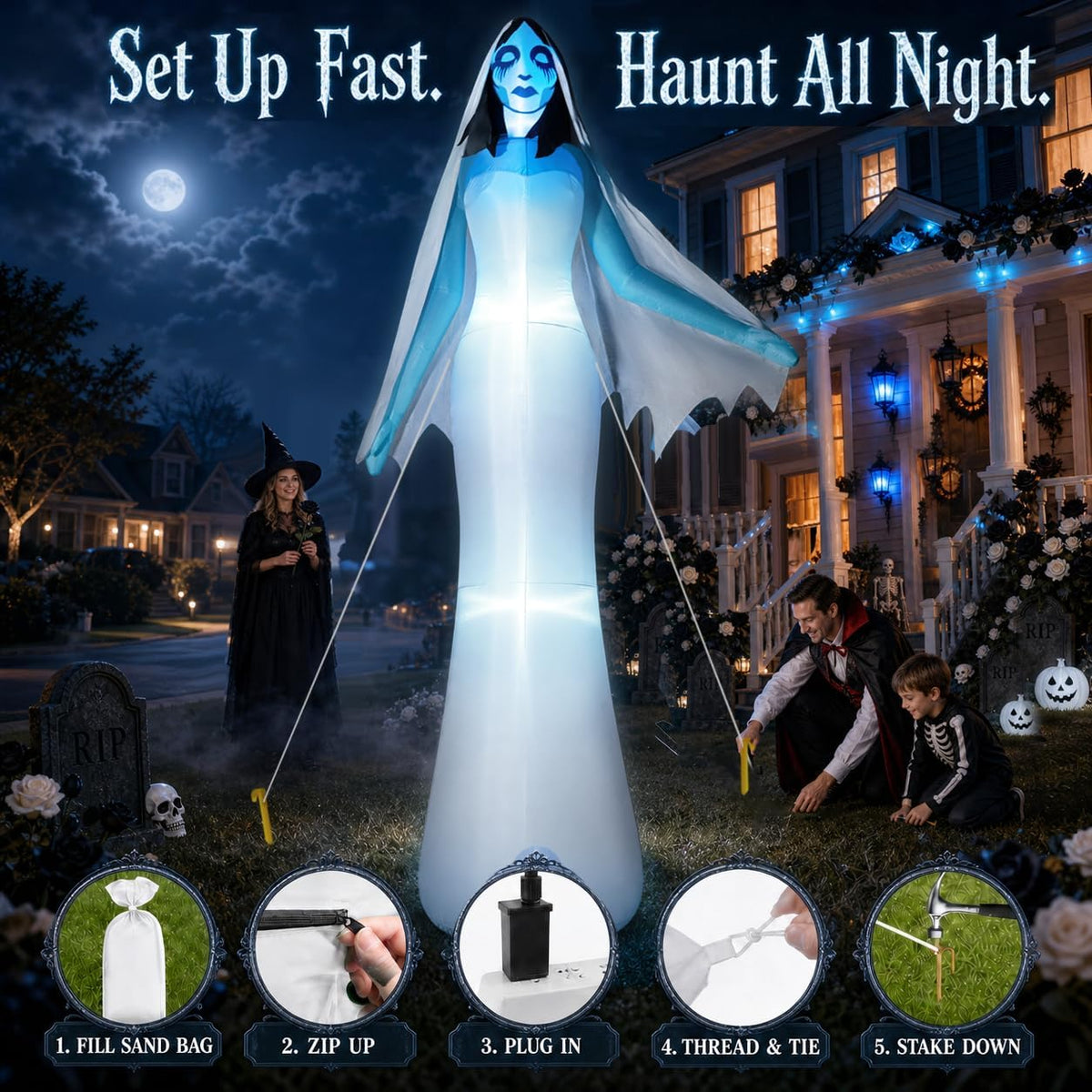 zukakii QM-WS-025 12-Foot Halloween Ghost Bride Inflatable – blue – product detail