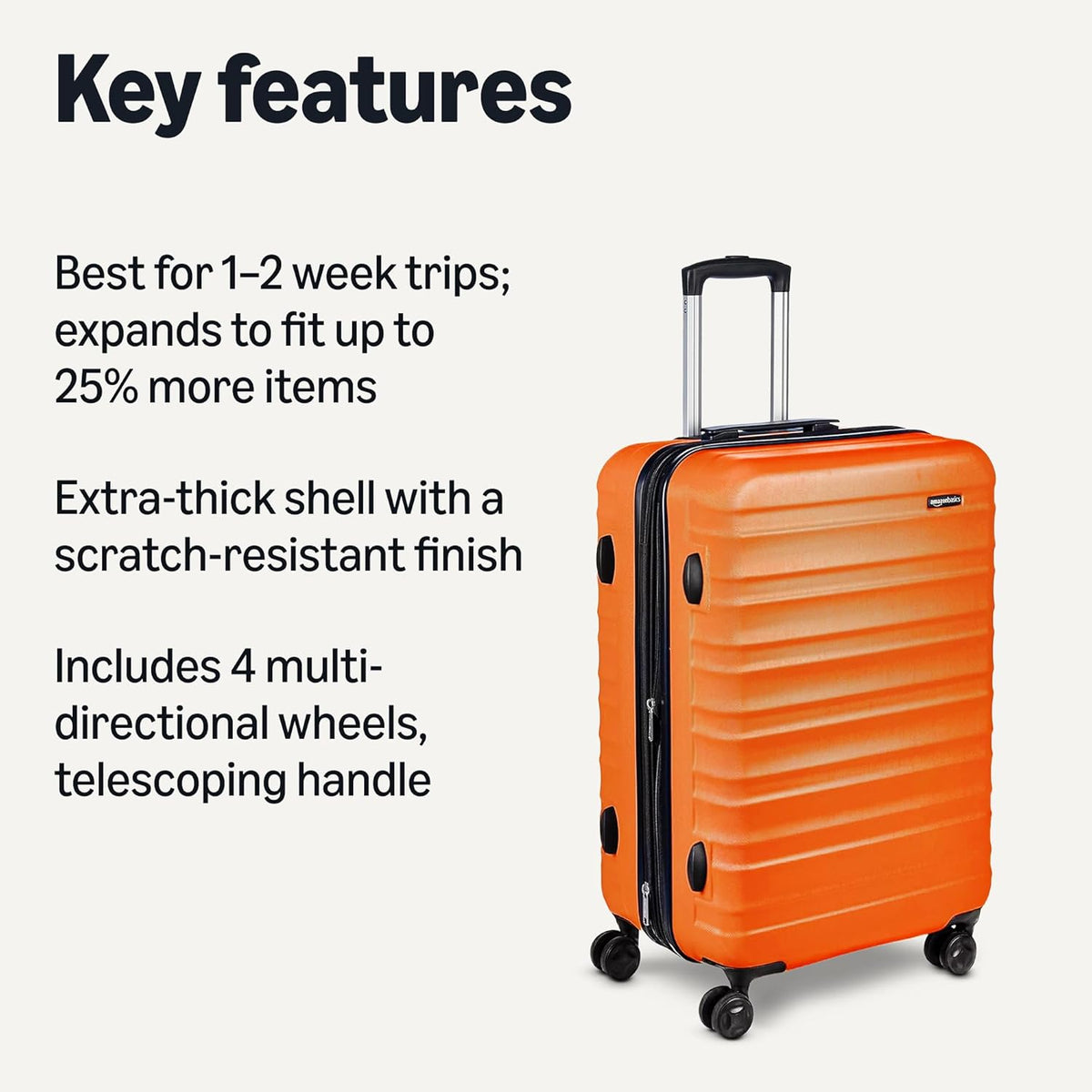 Amazon Basics Hardside Medium Checked Suitcase – Orange / Medium Checked – product detail