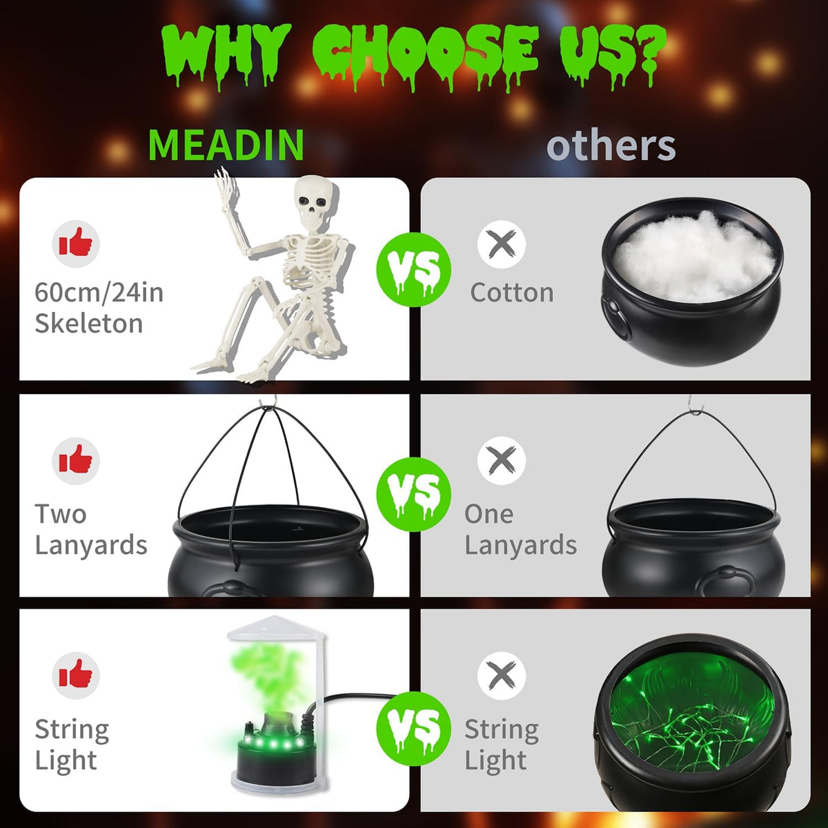 MEADIN M917 Halloween Cauldron, Tripod & Skeleton Display with Mist Maker – 52 inches, Black – Black / 52 inches – product detail