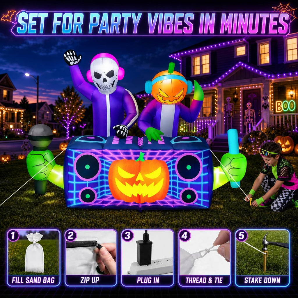 zukakii QM-WS-032 8-Foot Halloween Skeleton & Pumpkin & Ghost Inflatable – Purple – product detail