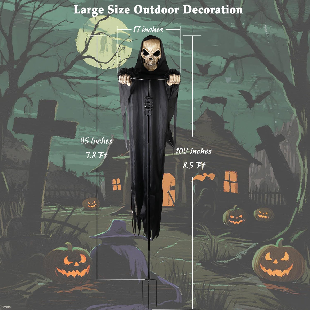 LarpGears LG-HD-04 7.8-Foot Wind-Driven Halloween Reaper Decoration – 7.8ft, Black – Black / 7.8ft – product detail