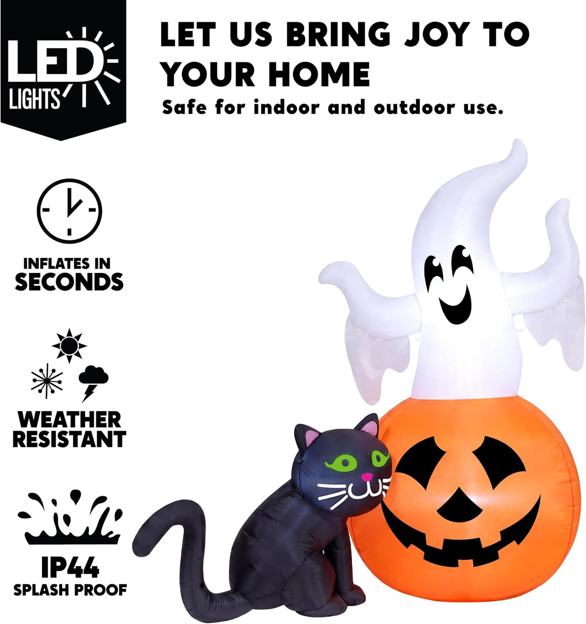 Joiedomi 32733 5-Foot Halloween Ghost & Pumpkin & Black Cat Inflatable – White Orange and Black – product detail