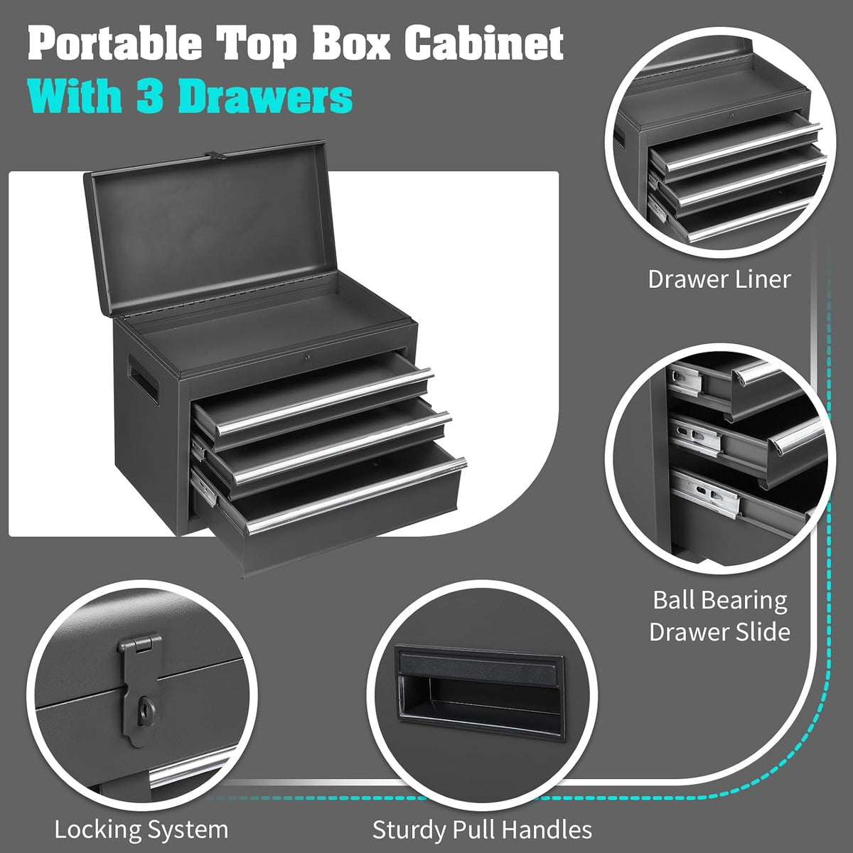 Winado 4-Drawer Rolling Tool Chest with Detachable Top – Black – Black / 55.00*32.00*68.00 cm – product detail