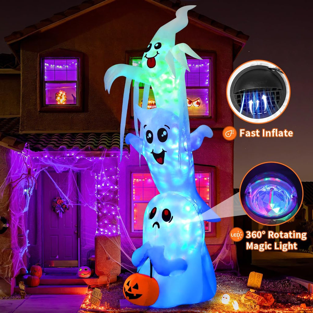 GOOSH D-69119 9.8-Foot Halloween Stacked Three Ghosts Inflatable – White – product detail