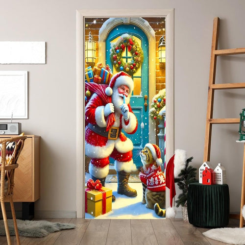 Christmas Door Cover Front Decor, Family Friendly · 2