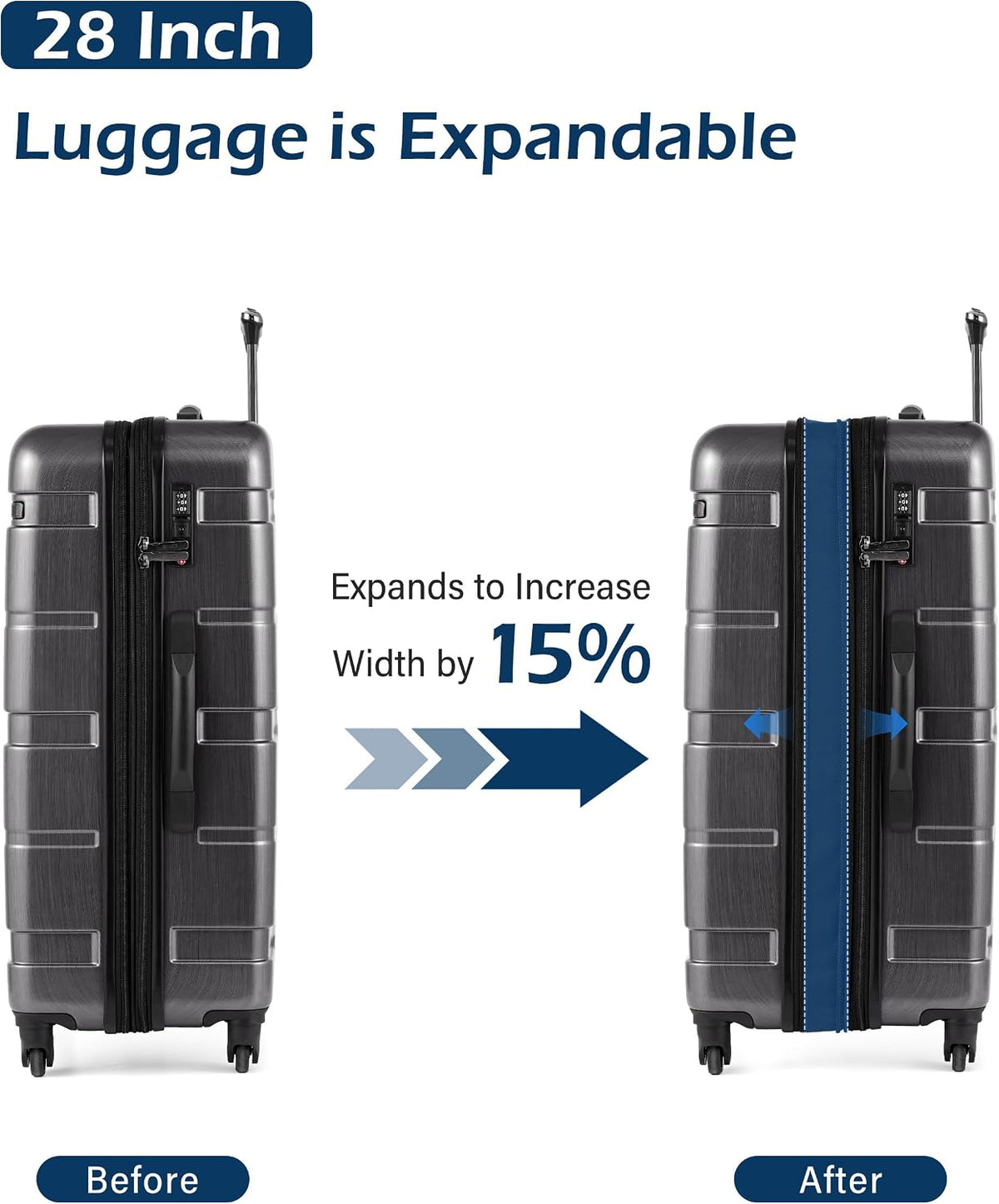 Coolife Hardside Suitcase – Large Checked(28in), Charcoal – Charcoal / Large Checked(28in) – product detail