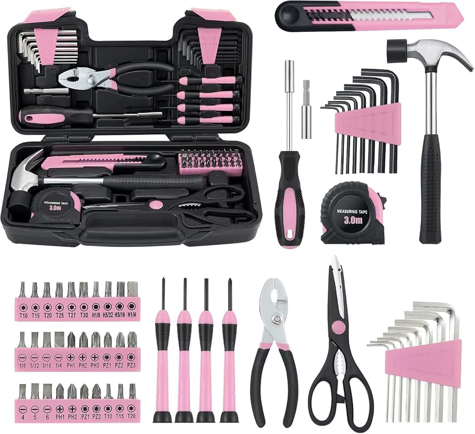 MARTCOLOR M836-Pink 58-Piece Household Hand Tool Kit – Pink