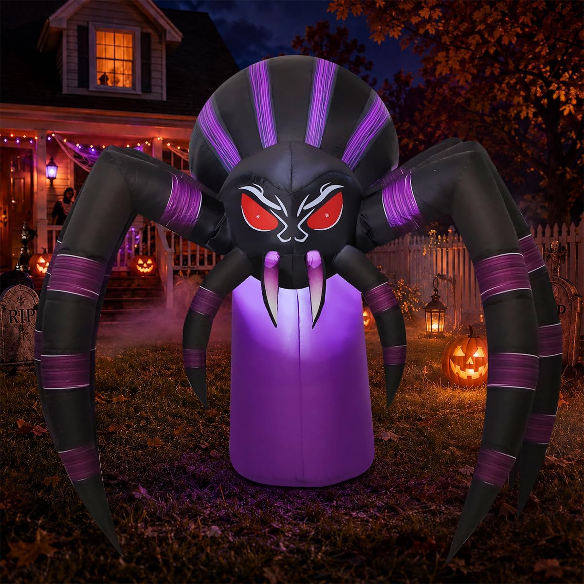 GOOSH 7-Foot-Long Halloween Spider Inflatable with LEDs