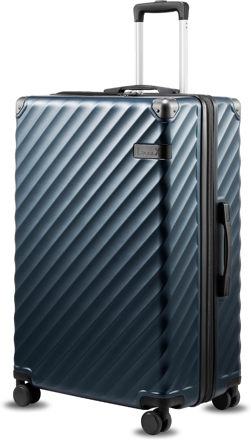LUGGEX Suitcase – Checked-Large 28-Inch, Navy