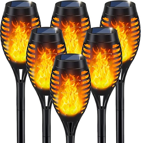 IkeeRuic Solar Flickering-Flame Torch Lights – 6Pack, Orange