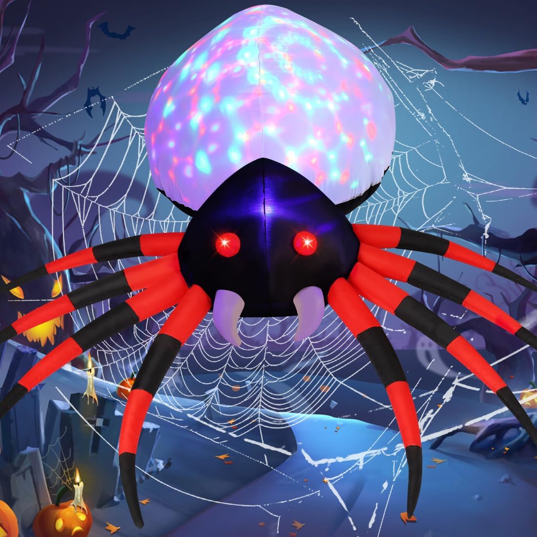 GOOSH 5 ft Lighted Halloween Inflatable Spider – Purple & Red