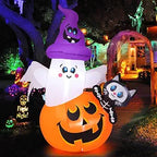 COMIN CO-69449 5-Foot Halloween Pumpkin & Ghost & Cat Inflatable – green