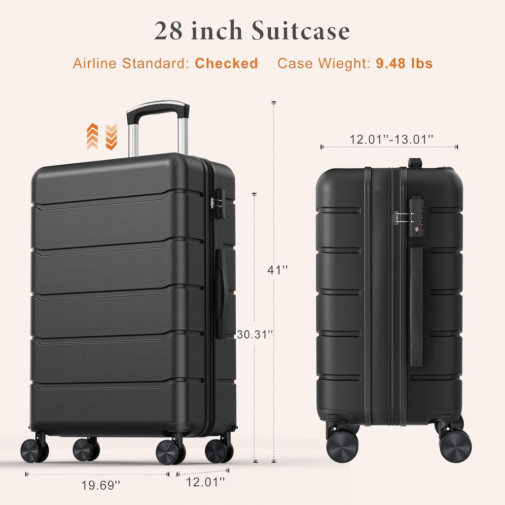 Sweetcrispy V2-2LG-28BK Hardside Suitcase – 28 Inch, Black – Black / 28 Inch – product detail