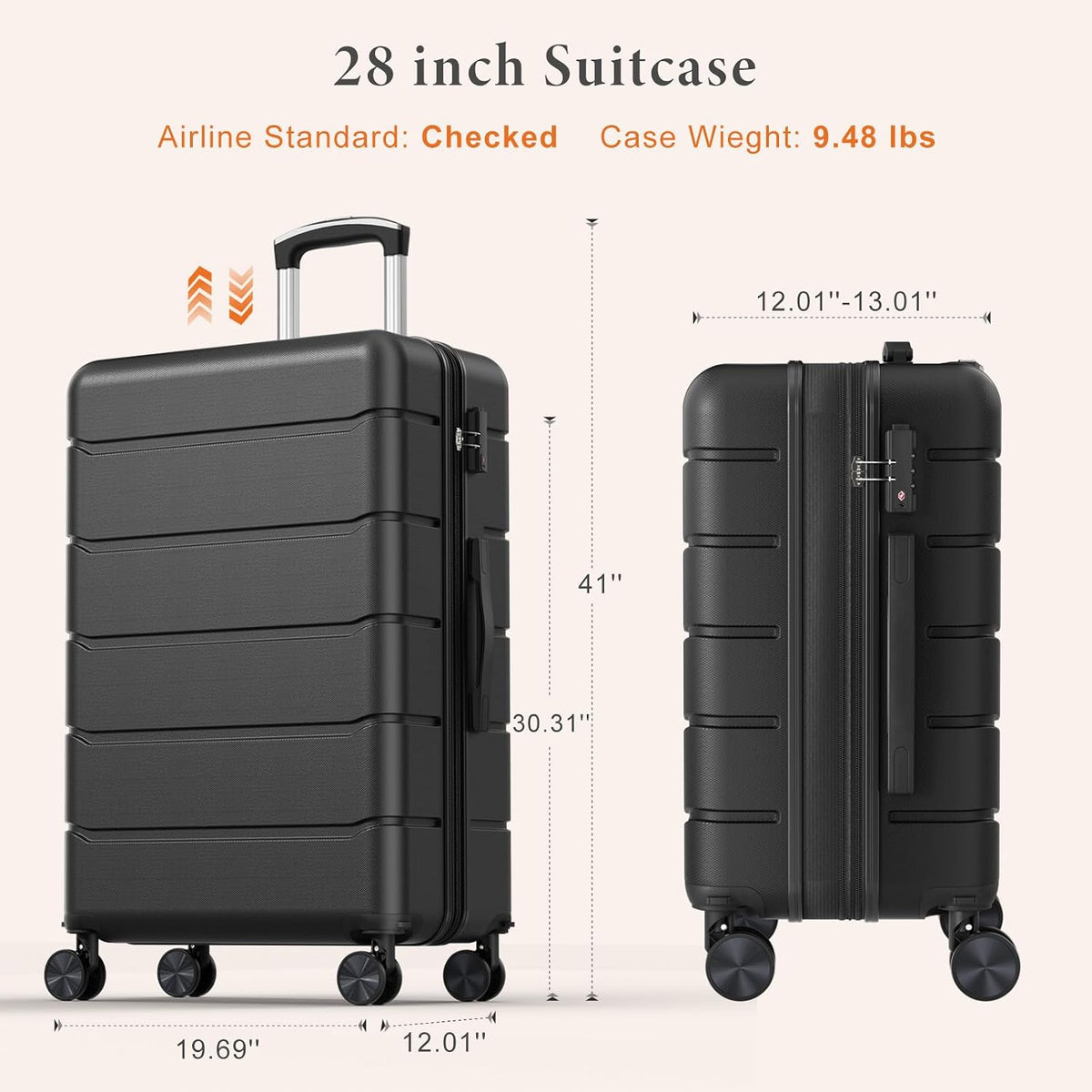 Sweetcrispy V2-2LG-28BK Hardside Suitcase – 28 Inch, Black – Black / 28 Inch – product detail