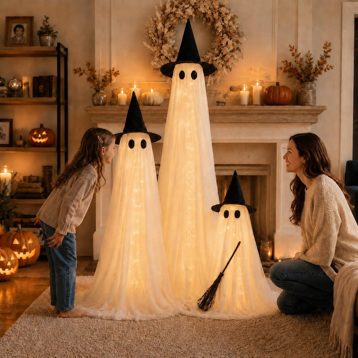 HAPPYCLUB 20260521001 3-Piece Lighted Halloween Ghost Family Set – 3Pack - L+M+S – product detail