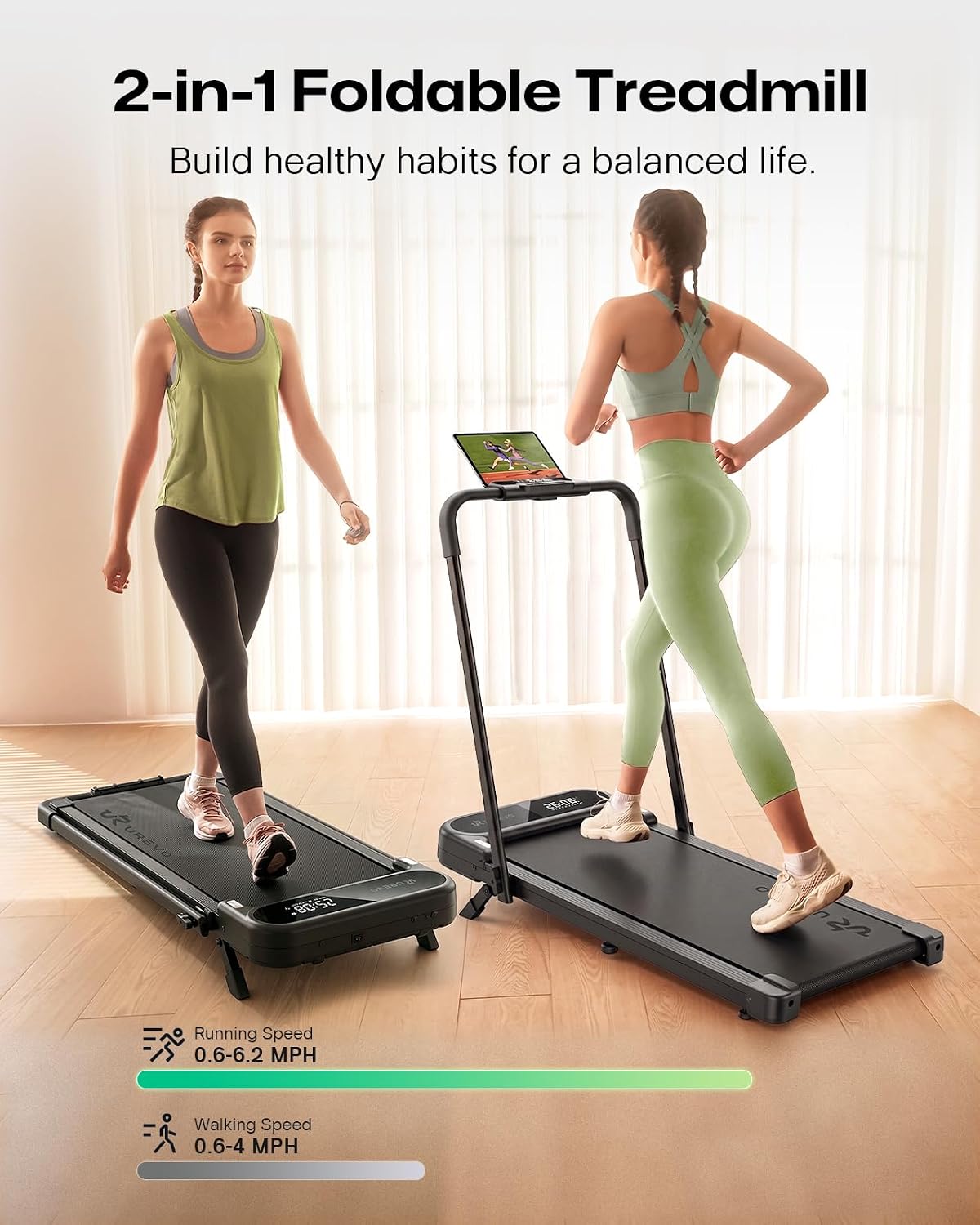 UREVO URTM059 Walking Treadmill – Black – product detail