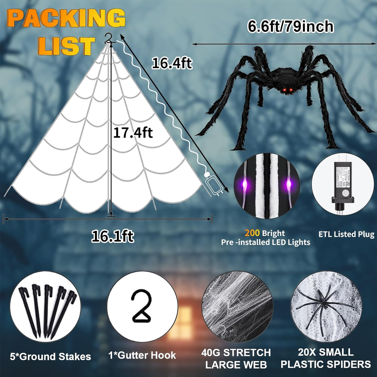 partyMoonet BG-CL3M3-306L01 200-LED Halloween Spider Web Light Set – Dark Purple – product detail
