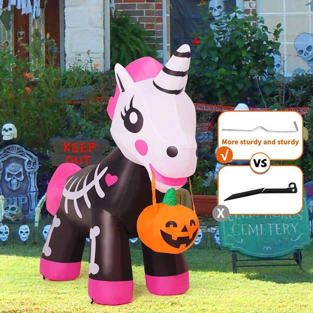 COMIN 69286 5-Foot Halloween Skeleton Unicorn Inflatable – Pink – product detail