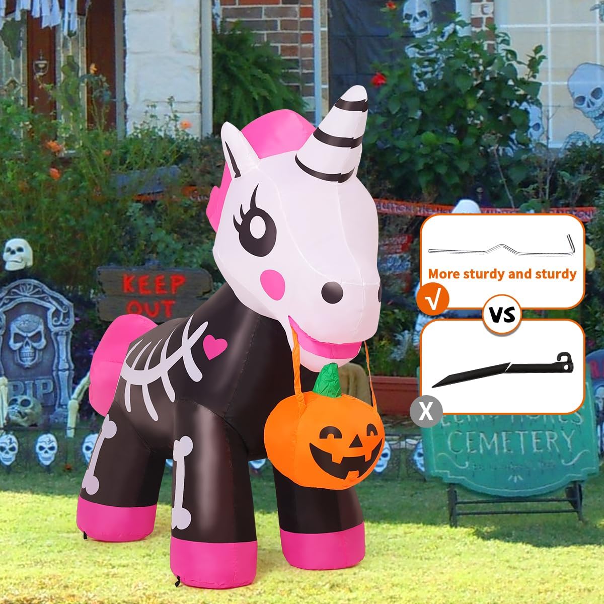 COMIN 69286 5-Foot Halloween Skeleton Unicorn Inflatable – Pink – product detail