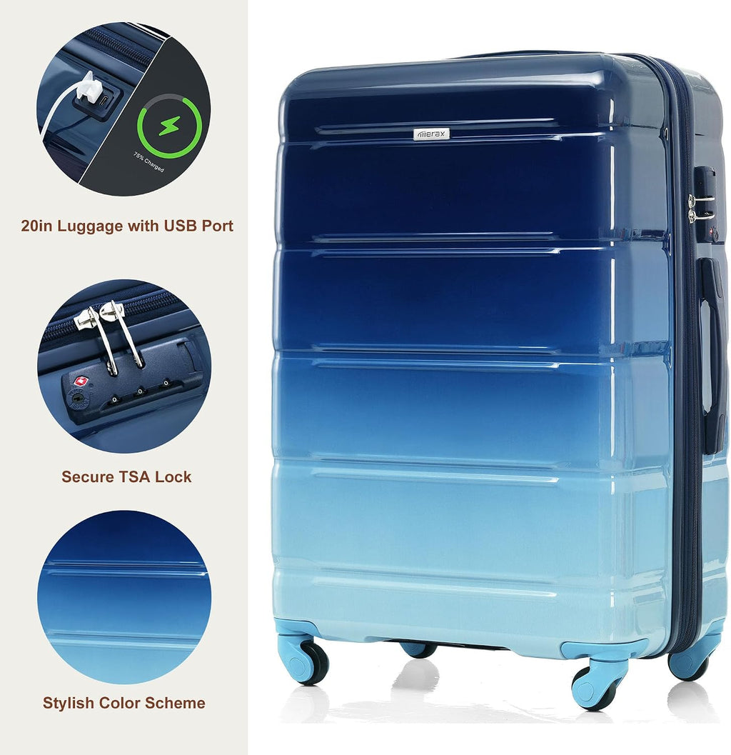 Merax LQ-1-PP315680AAN Hardside Luggage Set – 20/24/28 Inch, navy(horizontal stripe) – navy(horizontal stripe) / 20/24/28 Inch – product detail