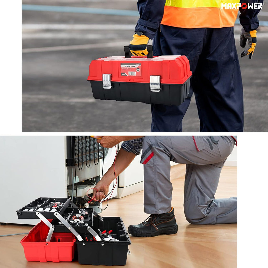 MAXPOWER MXP58 16-Inch Three-Tier Folding Tool Box – Red – product detail