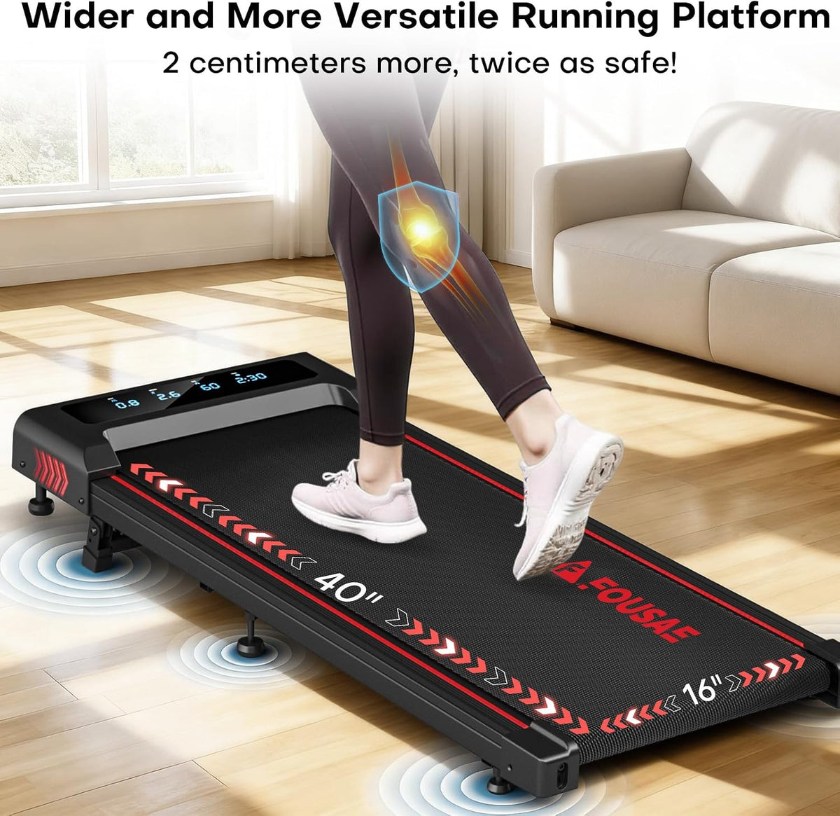 FOUSAE X381P Under-Desk Walking Treadmill – Black Red – product detail