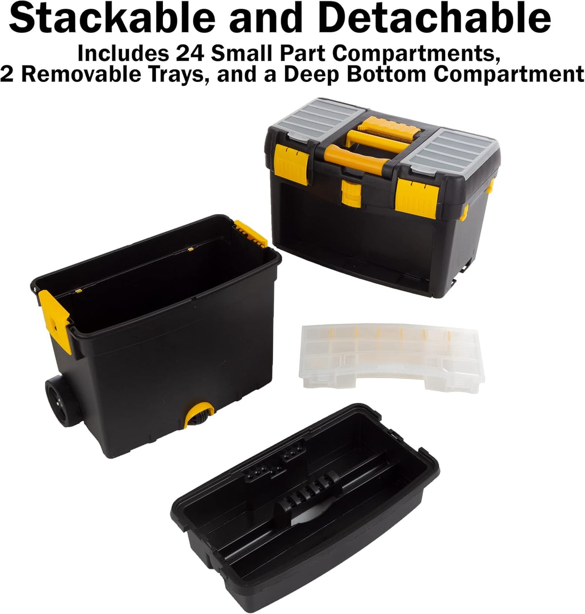 Stalwart 75-2250 Rolling Tool Box with Removable Top – Black/Yellow/Clear – product detail