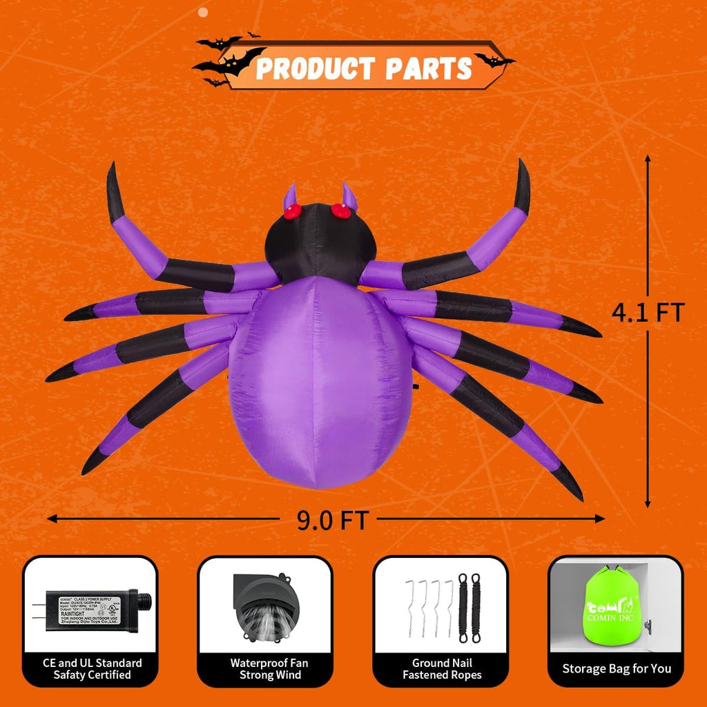 COMIN 9-Foot Halloween Spider Inflatable – Purple – product detail