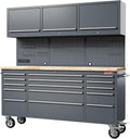 HAUTMEC HT0428-TC 72-Inch Rolling Workbench with 15 Drawers and Upper Cabinets – Gray