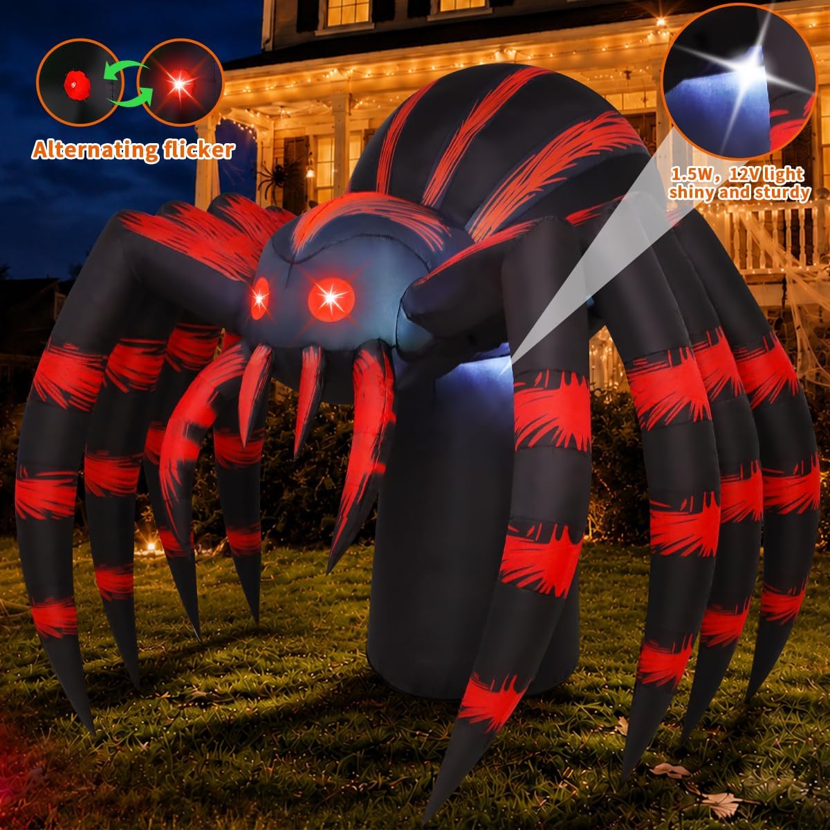 COMIN 7-Foot Halloween Striped Spider Inflatable – Red – product detail