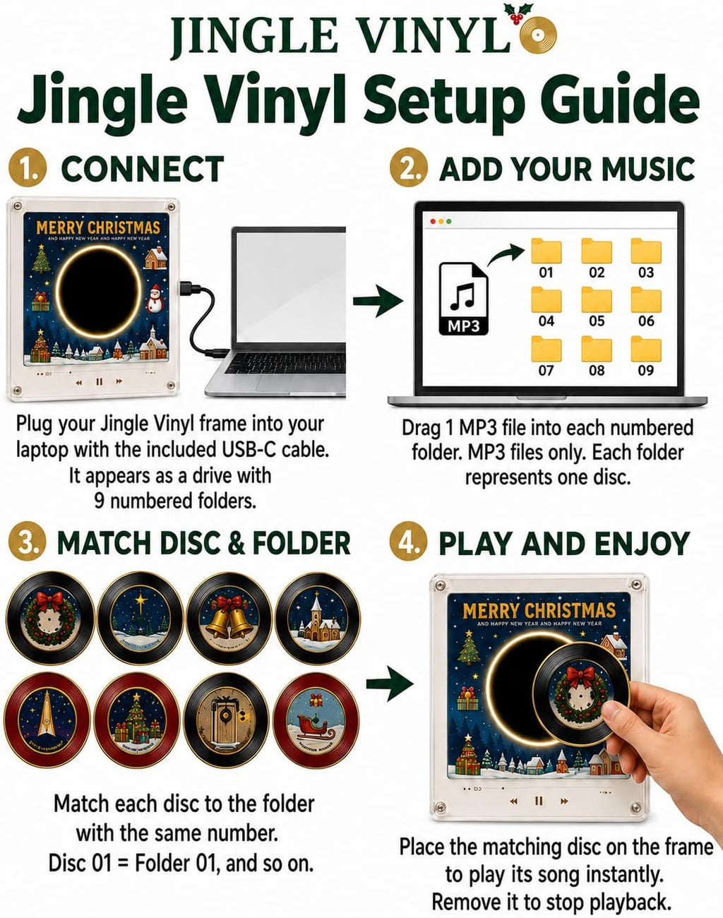 Christmas Vinyl Player Fridge Record NFC Magnetic Music Box Set · 4