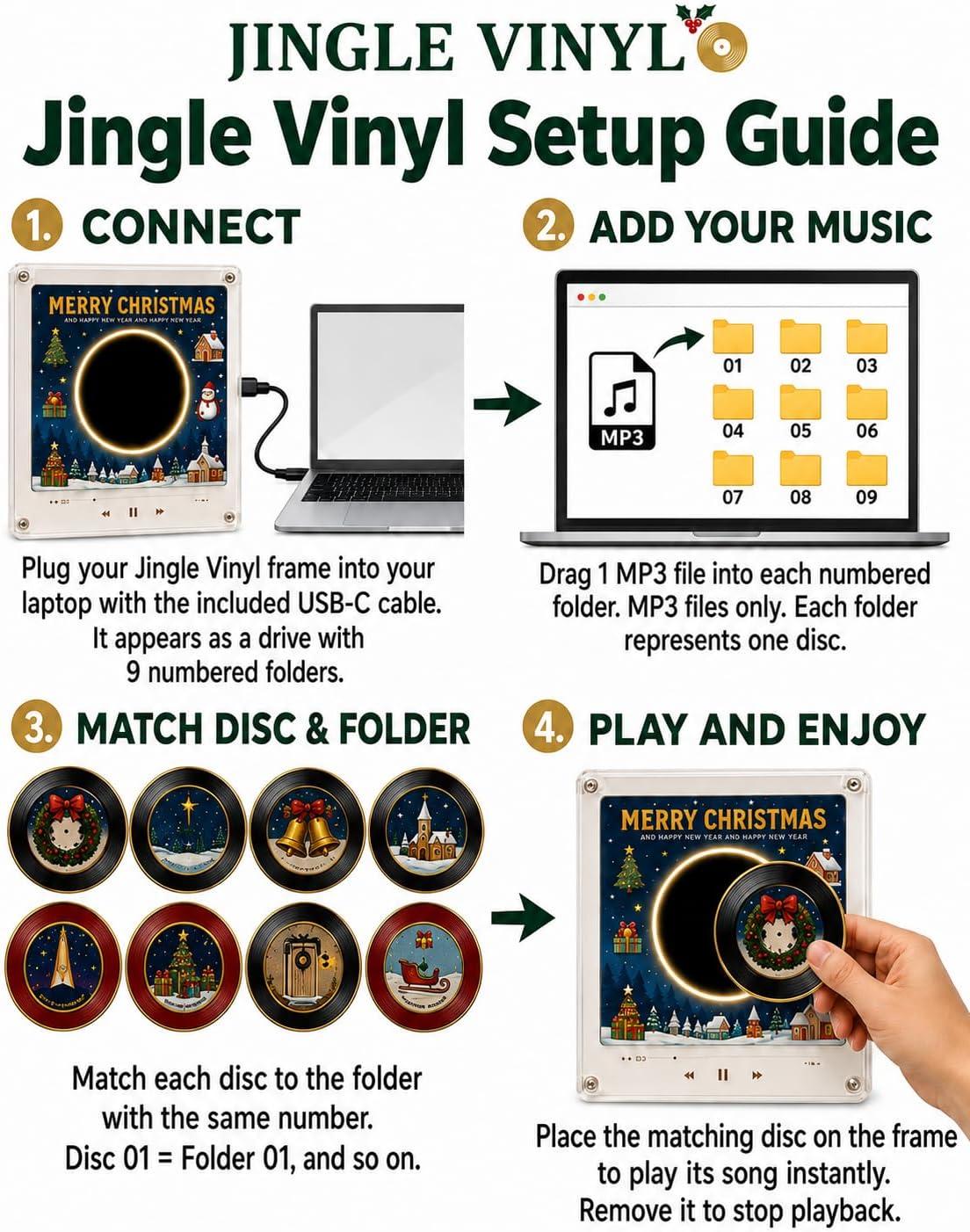 Christmas Vinyl Player Fridge Record NFC Magnetic Music Box Set · 4