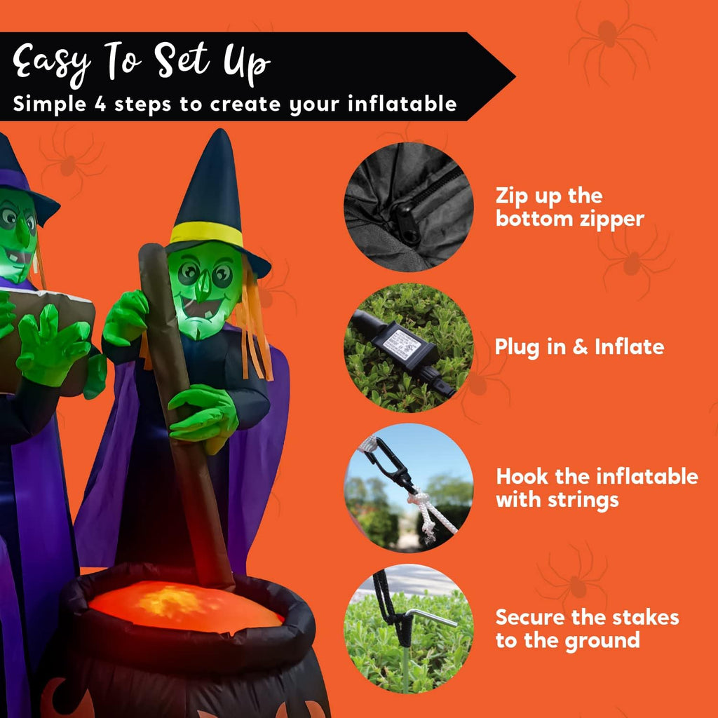 Joiedomi SL-3DLED 6-Foot Halloween Three Witches & Cauldron Inflatable – Green – product detail