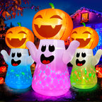 zukakii QM-WS-019 5-Foot Halloween Pumpkin & Ghost Inflatable – White