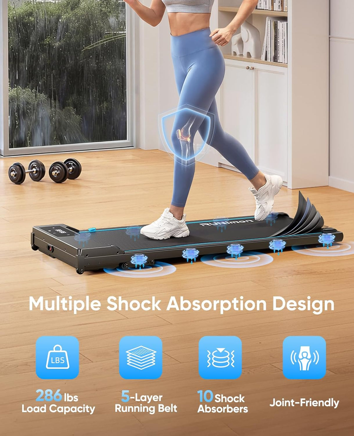 RUNIMON RM02 Under-Desk Walking Treadmill – Black / Light Blue – product detail