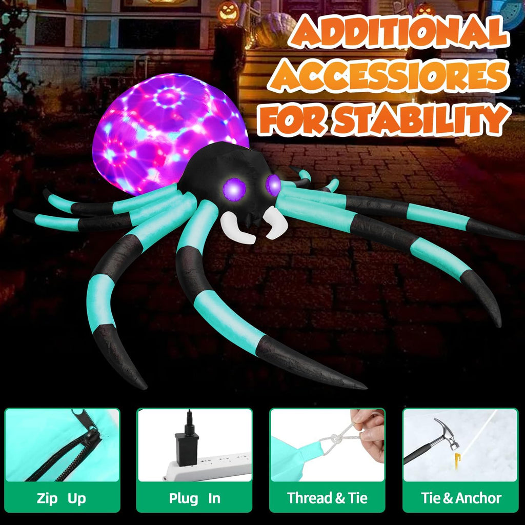 zukakii QM-WS-003 12-Foot Halloween Spider Inflatable – Cyan – product detail