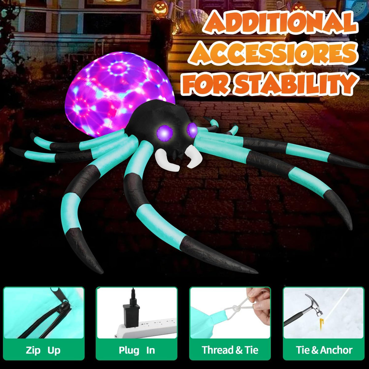 zukakii QM-WS-003 12-Foot Halloween Spider Inflatable – Cyan – product detail