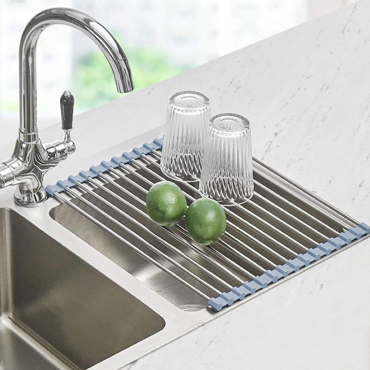 Seropy Roll-Up Sink Drying Rack, Grey, 17.5 x 11.8 in
