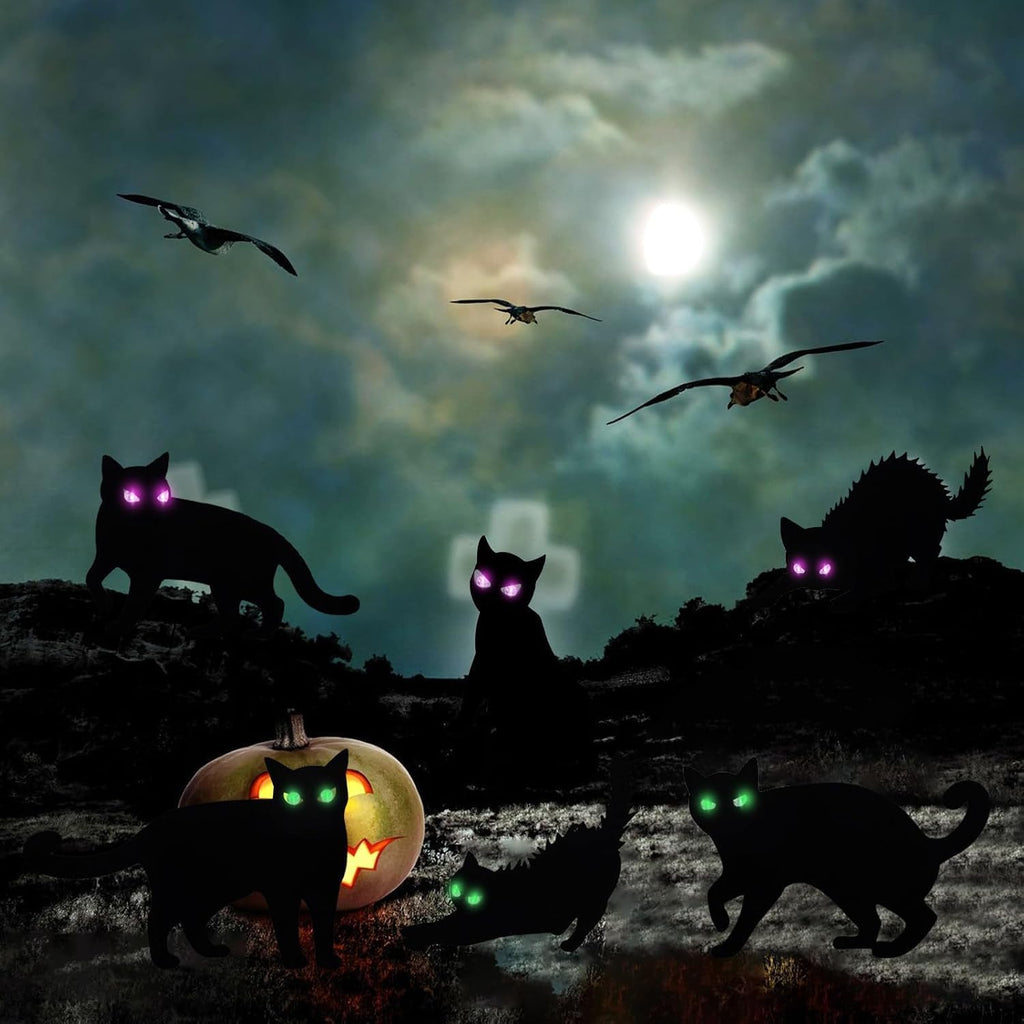 LCHUANG H-HG-RC 6-Piece Lighted Black Cat Halloween Yard Stake Set – Black – product detail