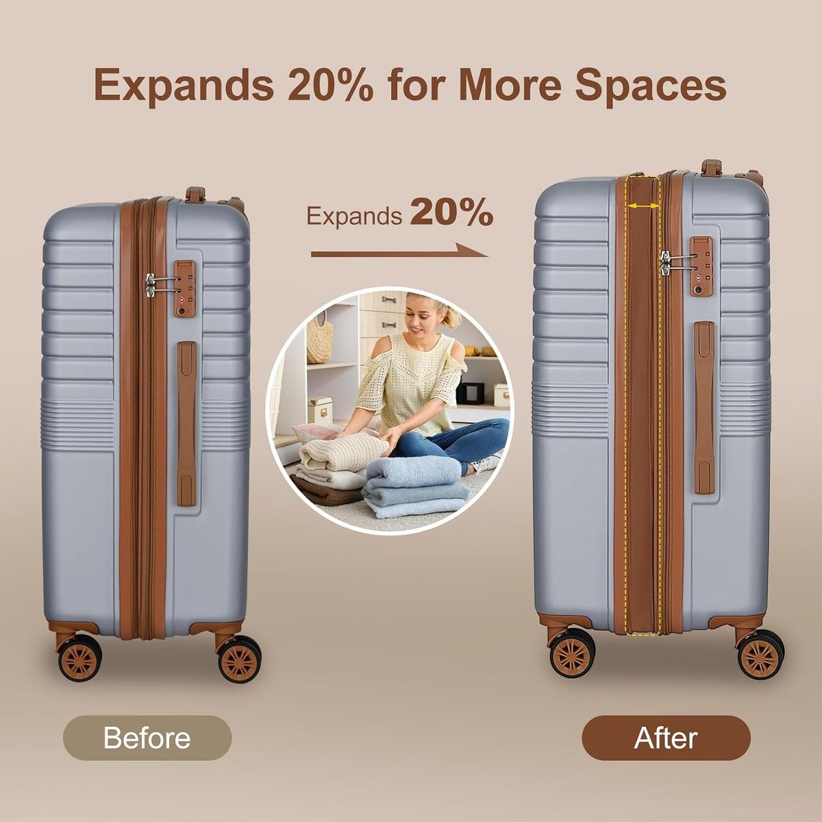 Romswi LGC-3208N2 Hardside Luggage Set – 20+24+28, Silver – Silver / 20+24+28 – product detail