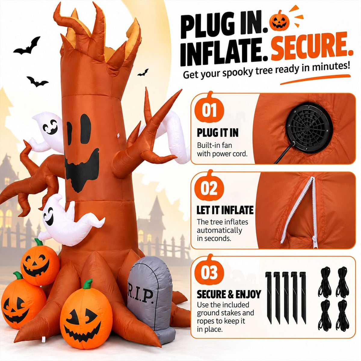 IHGYT HY-QQ26016 8-Foot Halloween Ghost Tree & Pumpkin & Tombstone Inflatable – Ghost Tree – product detail