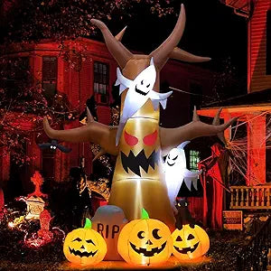 GOOSH 69461 12-Foot Halloween Dead Tree & Pumpkin & Ghost Inflatable – Brown