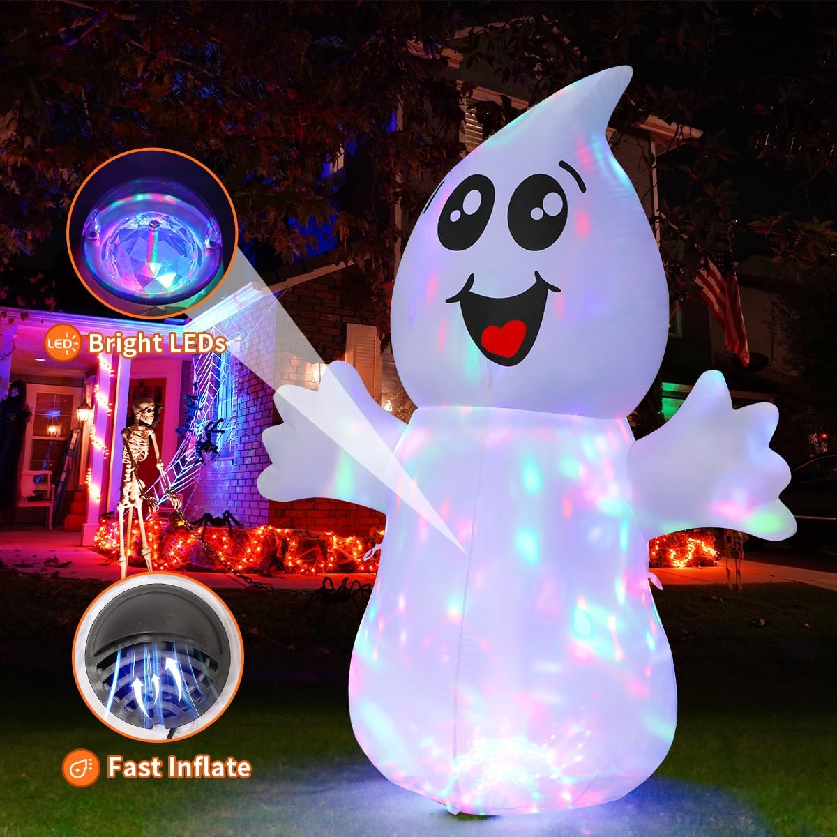 GOOSH 5-Foot Halloween Ghost Inflatable – White – product detail