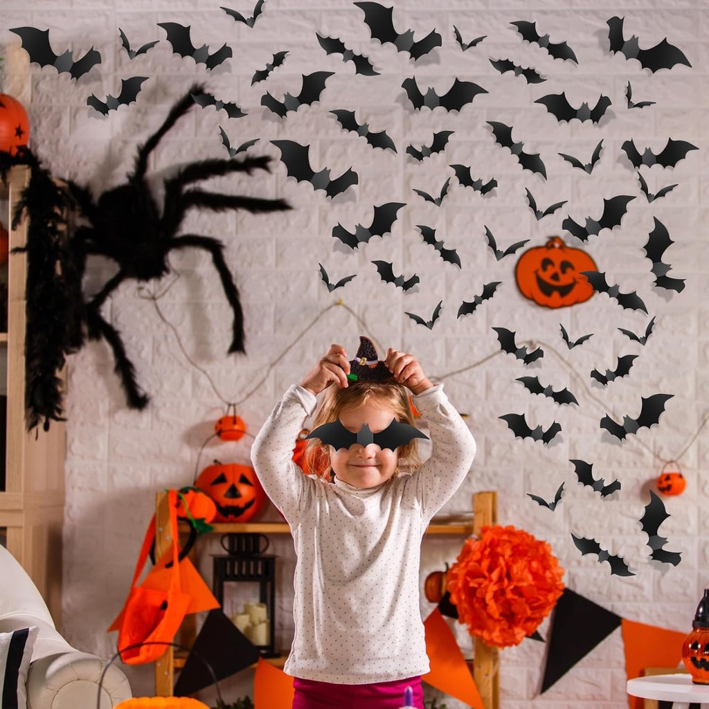 Piteno BF140 140-Piece 3D Halloween Bat Wall Sticker Set – Standard, Black – Standard / Black – product detail